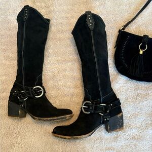 👢🔥 Apepazza Genuine Leather Black Suede Cowboy Western Boot Size 9